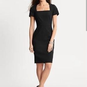 Banana Republic Square Neck Back Zip Cap Sleeve Mini Dress Size 4 Women Black